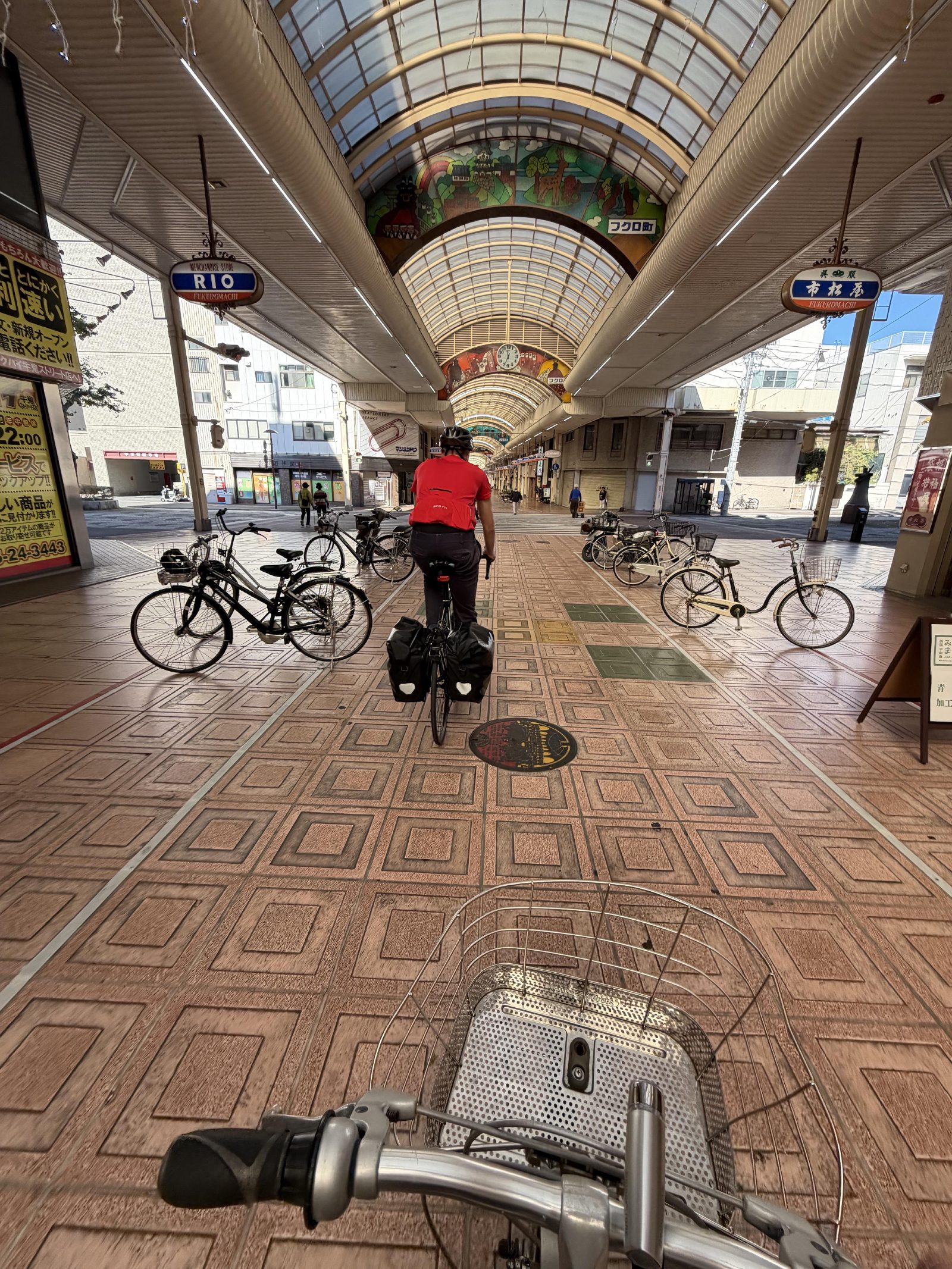 Loaded up and rolling out through the Uwajima arcade